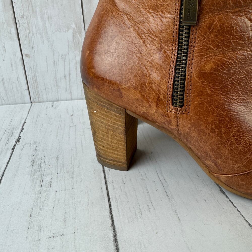 Paul Green Brown Bellini Peep Toe Bootie Distressed Leather Ankle Boot Size 8 - Picture 2 of 15